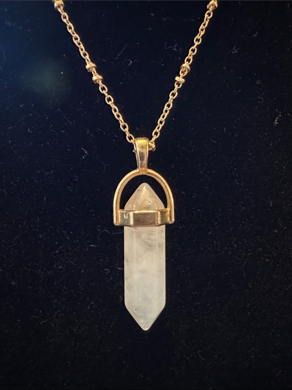 Vintage rose Gold Crystal Point Pendant Necklace - Clear Quartz